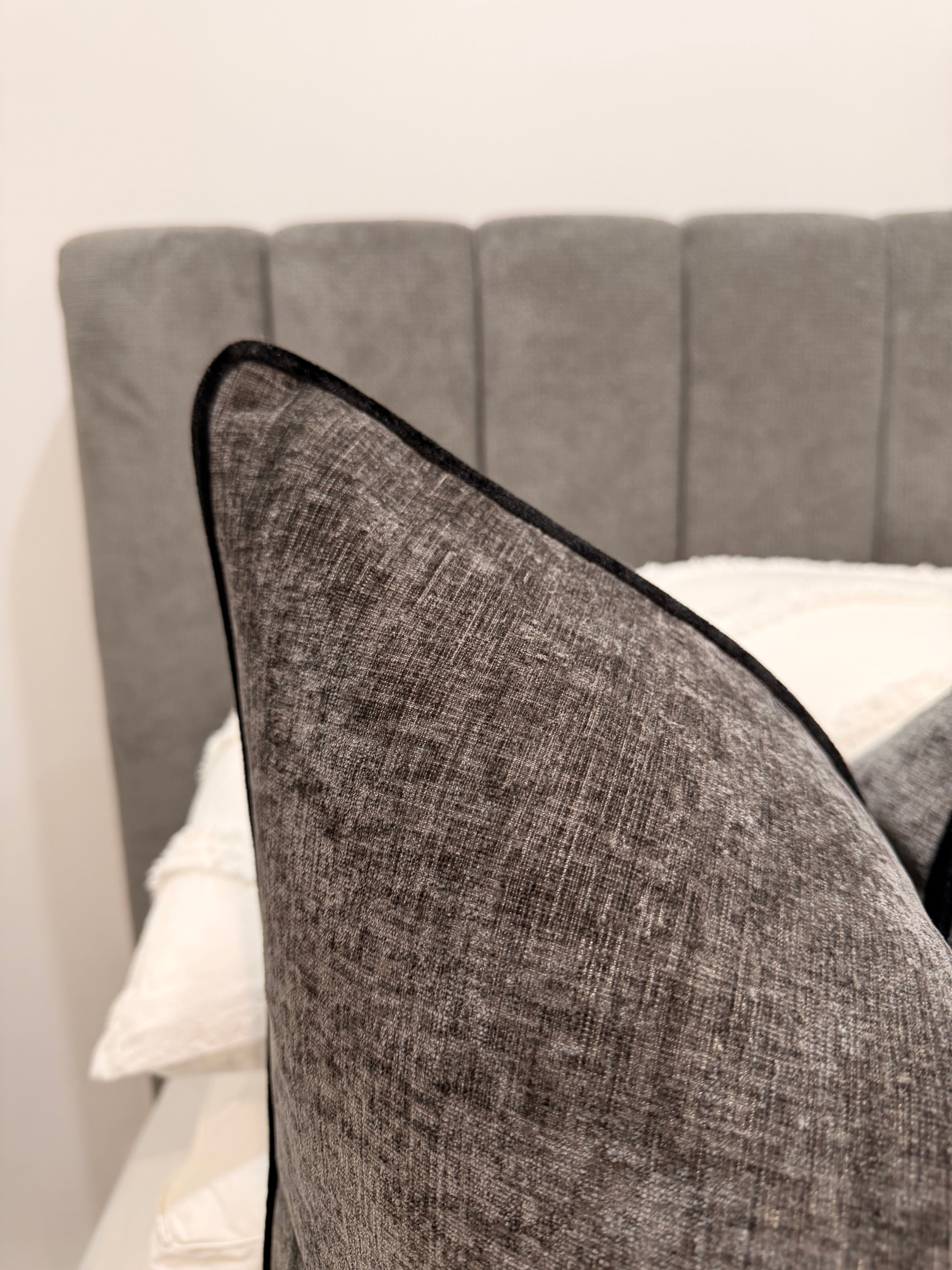 Charcoal Luxe|Black Pipping 55x55cm Cushion Cover
