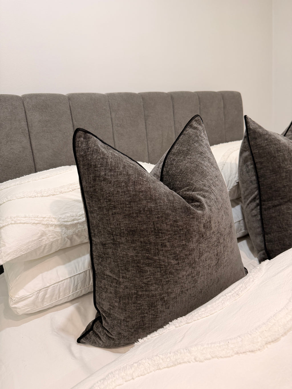 Charcoal Luxe|Black Pipping 55x55cm Cushion Cover