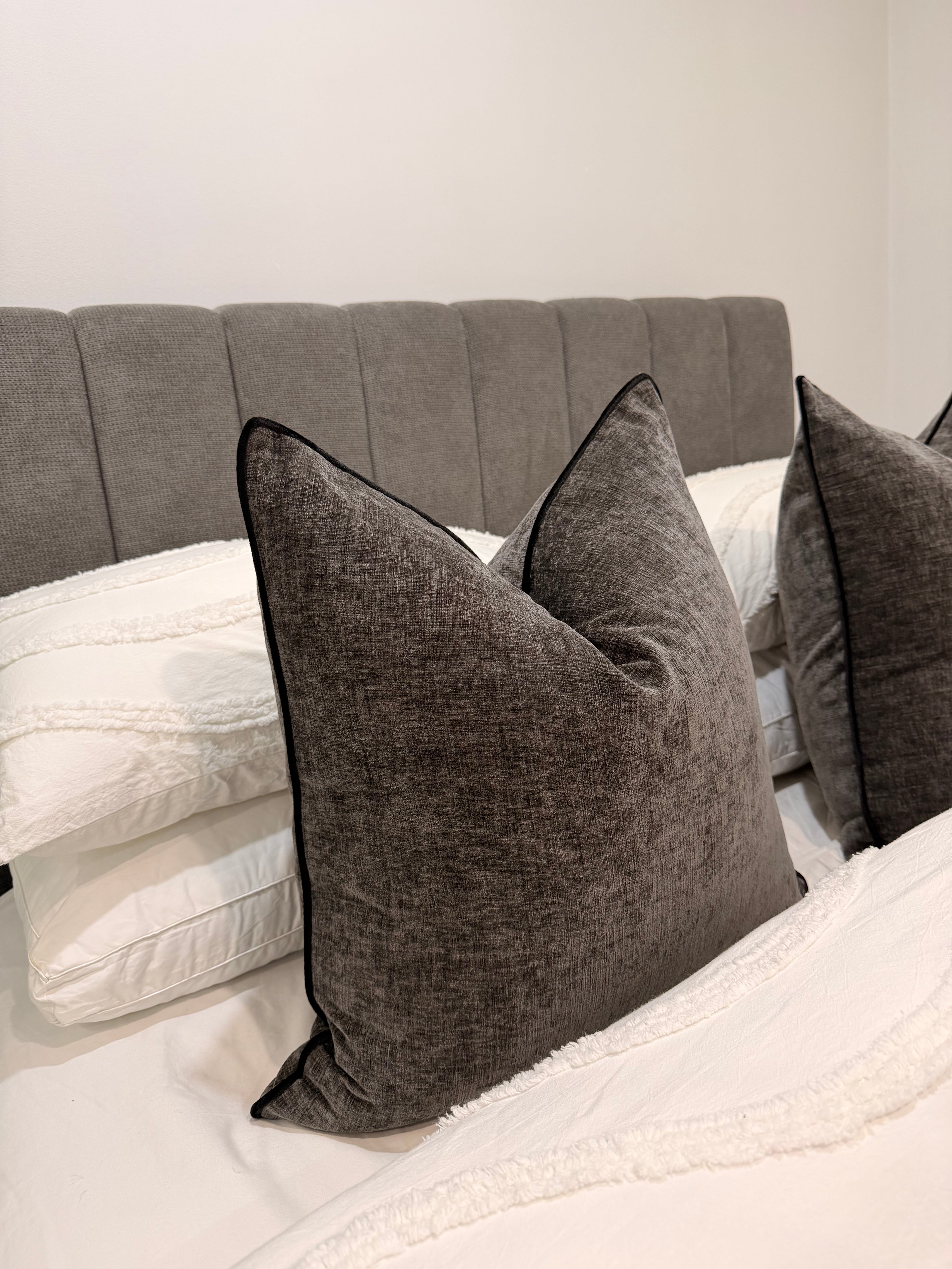 Charcoal Luxe|Black Pipping 55x55cm Cushion Cover