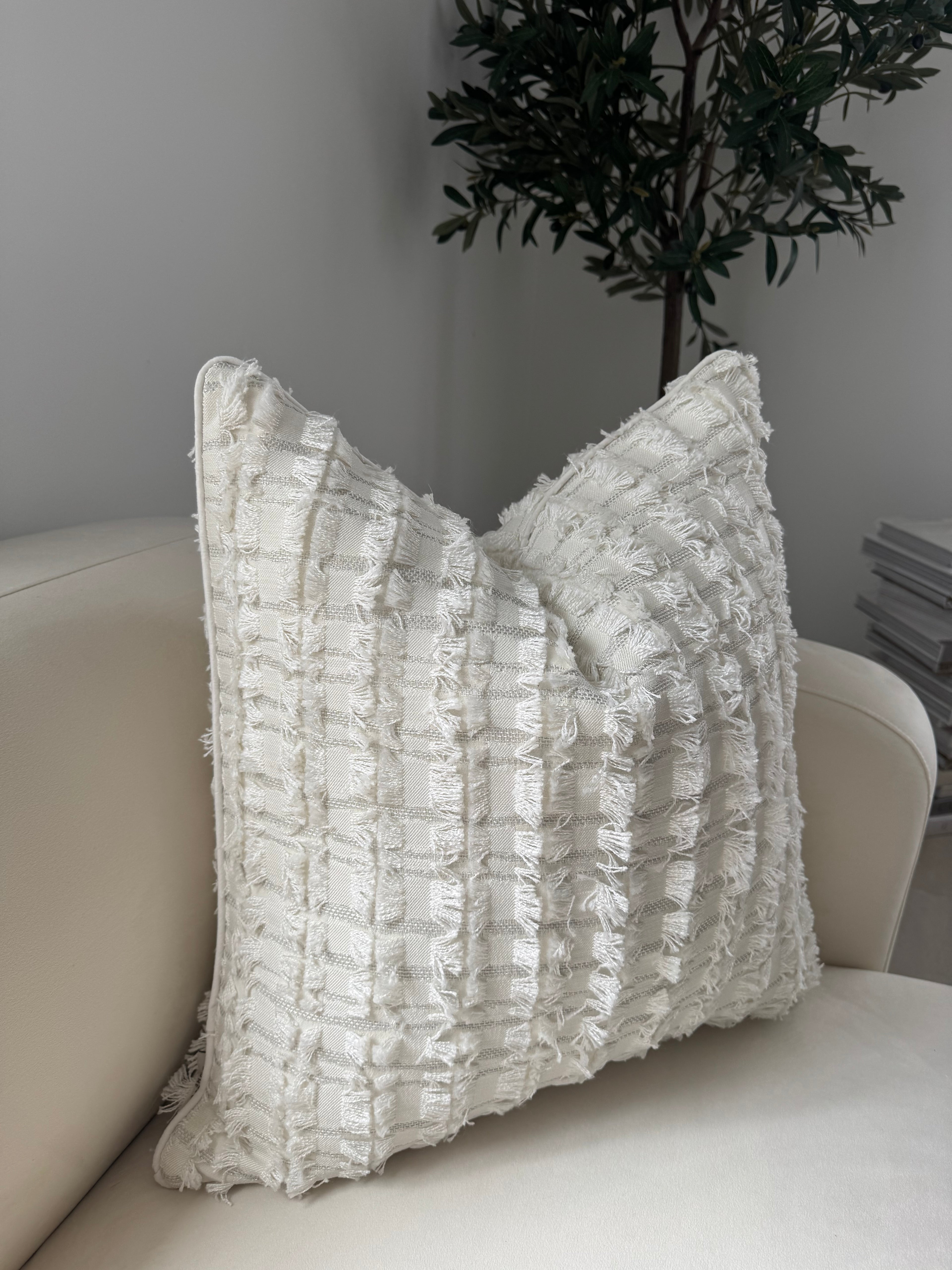 Pearl White Fringe Cushion Cover 55x55cm