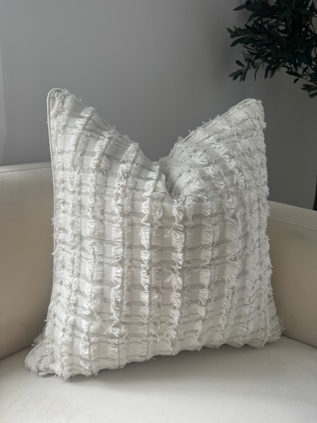 Pearl White Fringe Cushion Cover 55x55cm